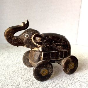 Vintage Wood Elephant Toy With Secret Compartment
